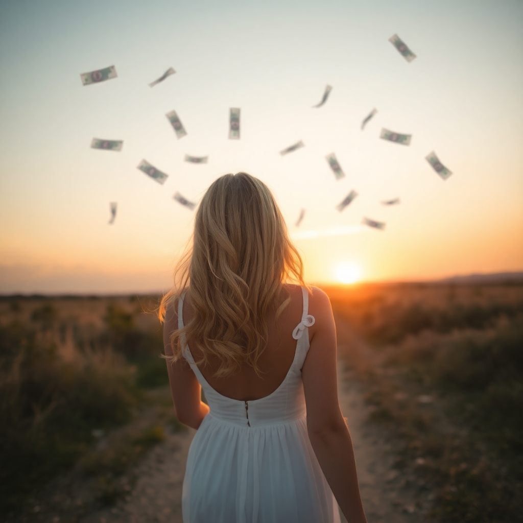 Blonde vrouw met geld 2